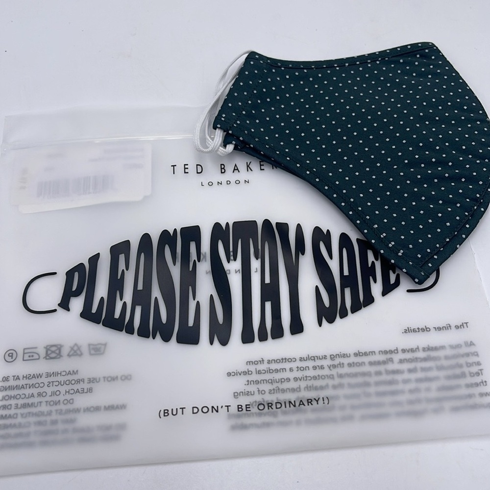 Ted Baker London Polka Dot Face Mask - Green LONDON Reversible Reusable NWT - Picture 10 of 12